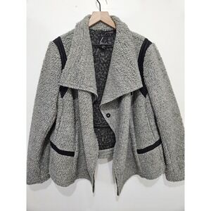 Lane‎ Bryant Grey Wool Blend Boucle Draped Jacket Black Trim Plus Size 18/20